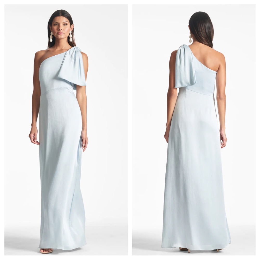 Sachin & Babi Chelsea bow one shoulder maxi gown dress ice blue 13498